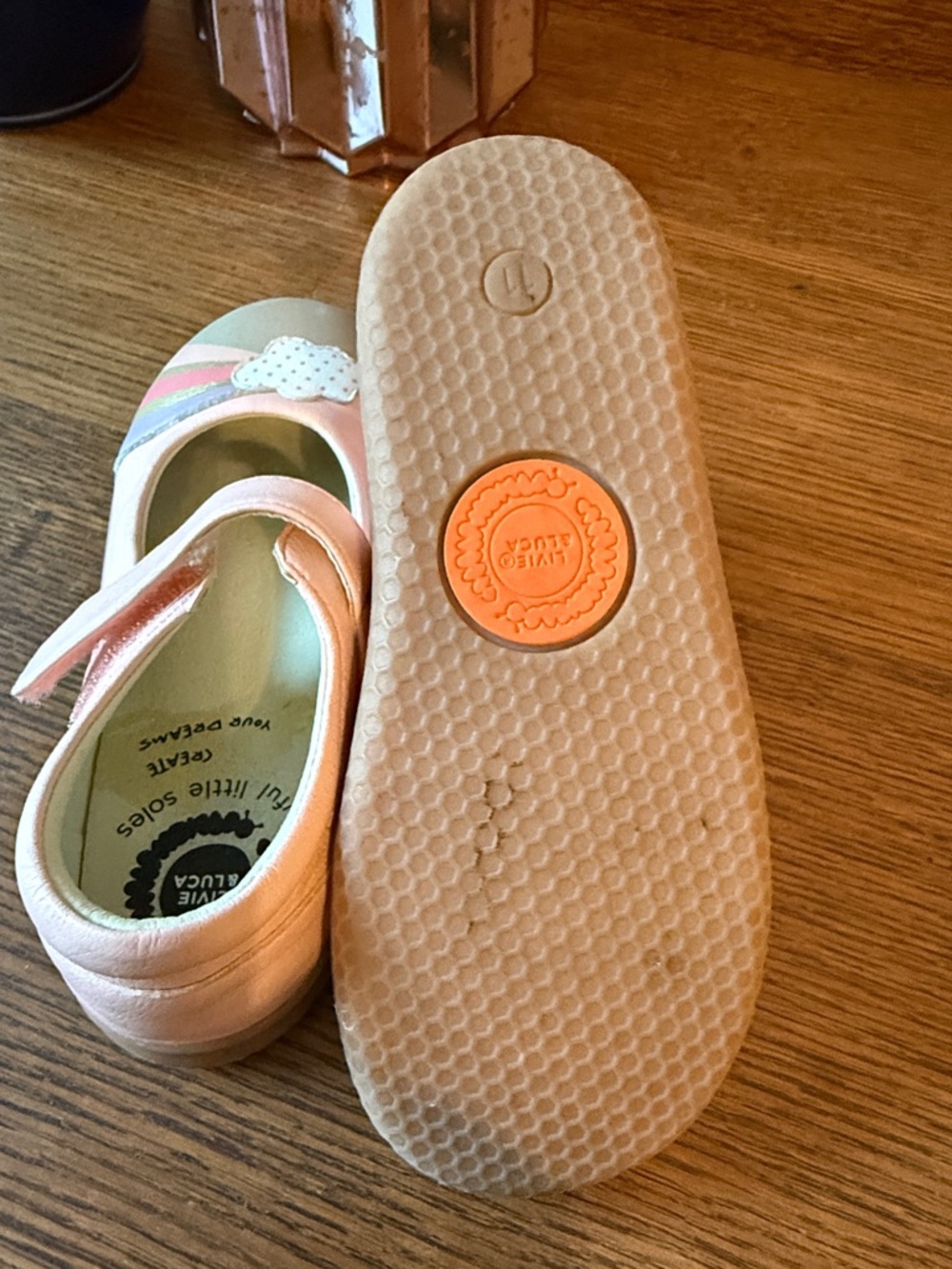 Livie & Luca Pink Mary Janes with Rainbow and Cloud Appliqué - Picture 3 of 3